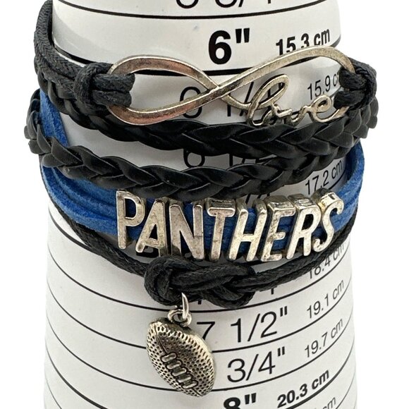 Blue Panthers Charm Wrap Bracelet Adjustable Team Fan Football - Picture 2 of 6